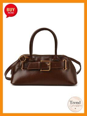 Faux Suede Shell Crossbody Bag with Belt Buckle - Shoulder Handbag